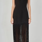 Satin Fringe Maxi Dress