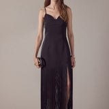 Satin Fringe Maxi Dress