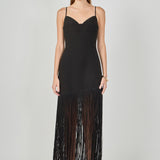 Satin Fringe Maxi Dress