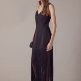 Satin Fringe Maxi Dress