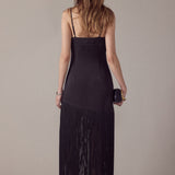 Satin Fringe Maxi Dress