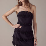 Floral Appliqué Strapless Mini Dress