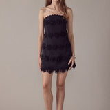 Floral Appliqué Strapless Mini Dress