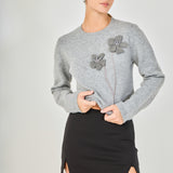 Floral Appliqué Knit Sweater