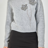 Floral Appliqué Knit Sweater