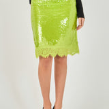 Sequins Lace Detail Midi Skirt