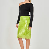 Sequins Lace Detail Midi Skirt