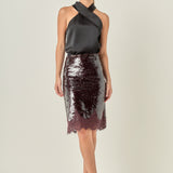 Sequins Lace Detail Midi Skirt