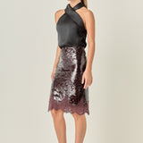 Sequins Lace Detail Midi Skirt