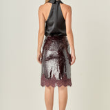 Sequins Lace Detail Midi Skirt
