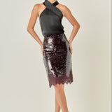 Sequins Lace Detail Midi Skirt