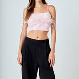 Sequin Feather Sleeveless Top