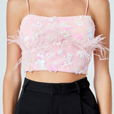 Sequin Feather Sleeveless Top