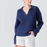 Collar V neck Knit Top