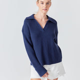 Collar V neck Knit Top