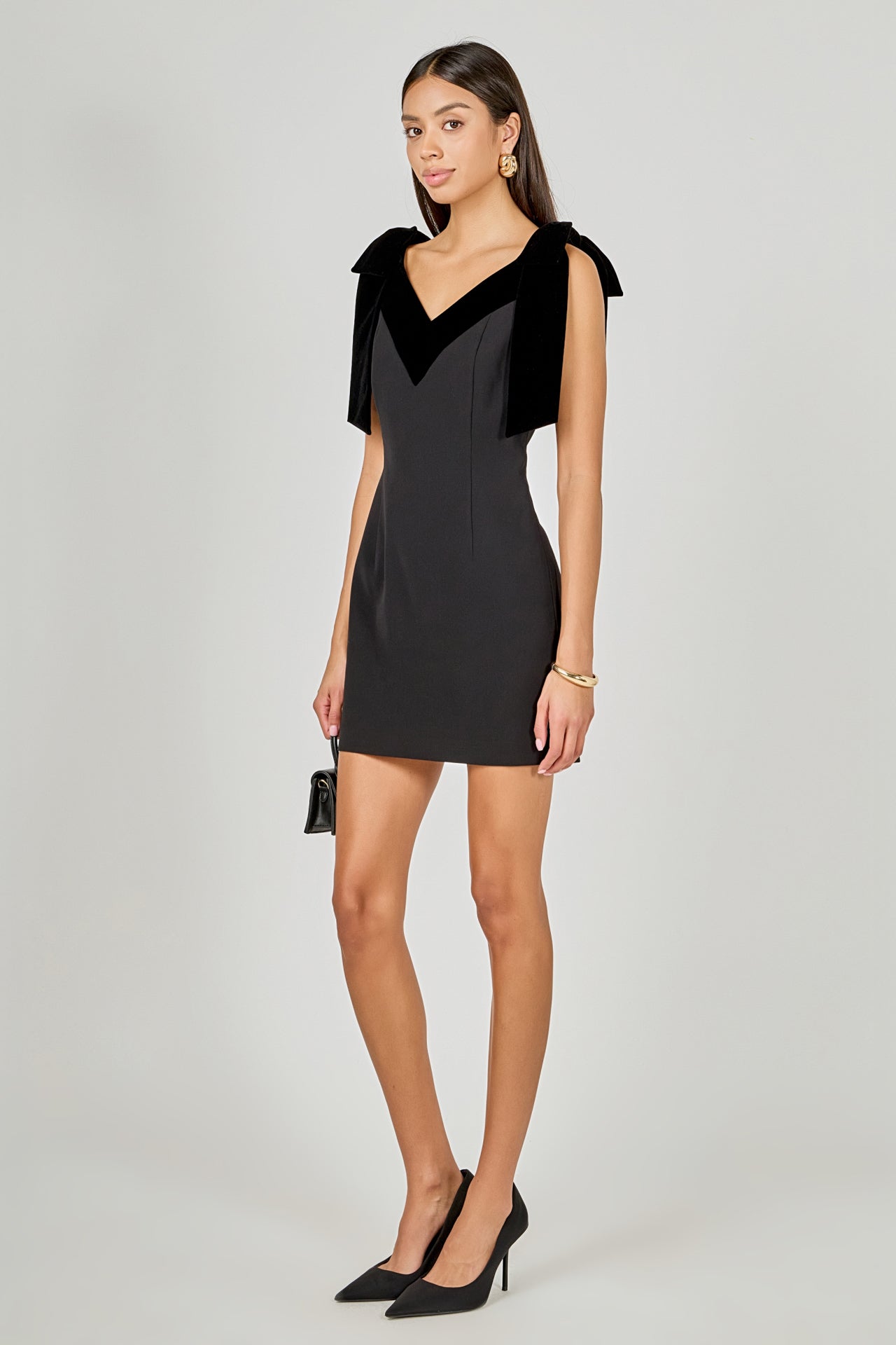 endless rose velvet bow mini dress Endless Rose Velvet Satin Bow Mini Dress | Black | Size XL