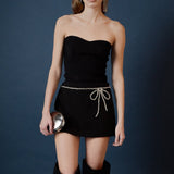 Rhinestone Bow Low Rise Mini Skort