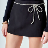 Rhinestone Bow Low Rise Mini Skort