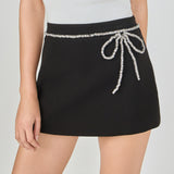 Rhinestone Bow Low Rise Mini Skort