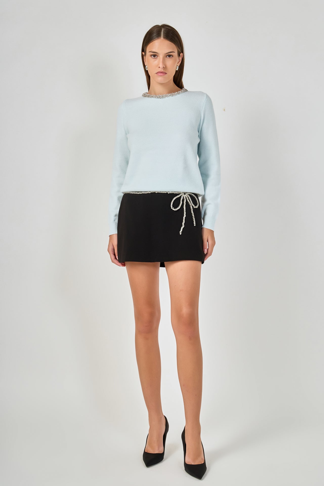 Rhinestone Bow Low Rise Mini Skort