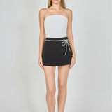 Rhinestone Bow Low Rise Mini Skort