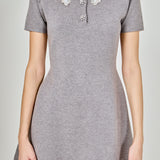 Detachable Rhinestone Collar Knit Dress