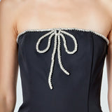 Rhinestone Bow Tube Top Mini Dress