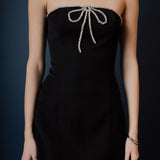 Rhinestone Bow Tube Mini Dress