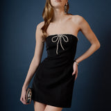 Rhinestone Bow Tube Mini Dress