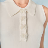 Pearl Bow Sleeveless Flare Knit Dress