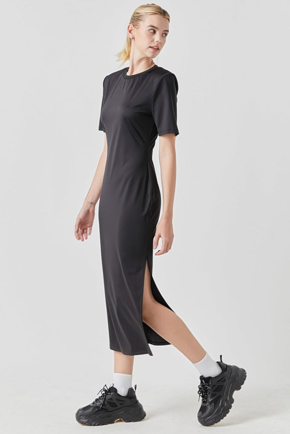 Power Shoulder Maxi Dress