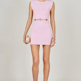 Ring Detailed Power Shoulder Knit Mini Dress