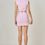 Ring Detailed Power Shoulder Knit Mini Dress