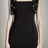 Mini Dress With Rhinestone & Pearl Embellished Bow