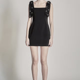 Mini Dress With Rhinestone & Pearl Embellished Bow