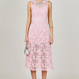 Rhinestone Bow Detailed Lace Sleeveless Midi Dress