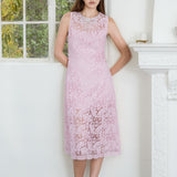 Rhinestone Bow Detailed Lace Sleeveless Midi Dress