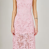 Rhinestone Bow Detailed Lace Sleeveless Midi Dress