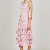 Rhinestone Bow Detailed Lace Sleeveless Midi Dress
