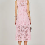 Rhinestone Bow Detailed Lace Sleeveless Midi Dress