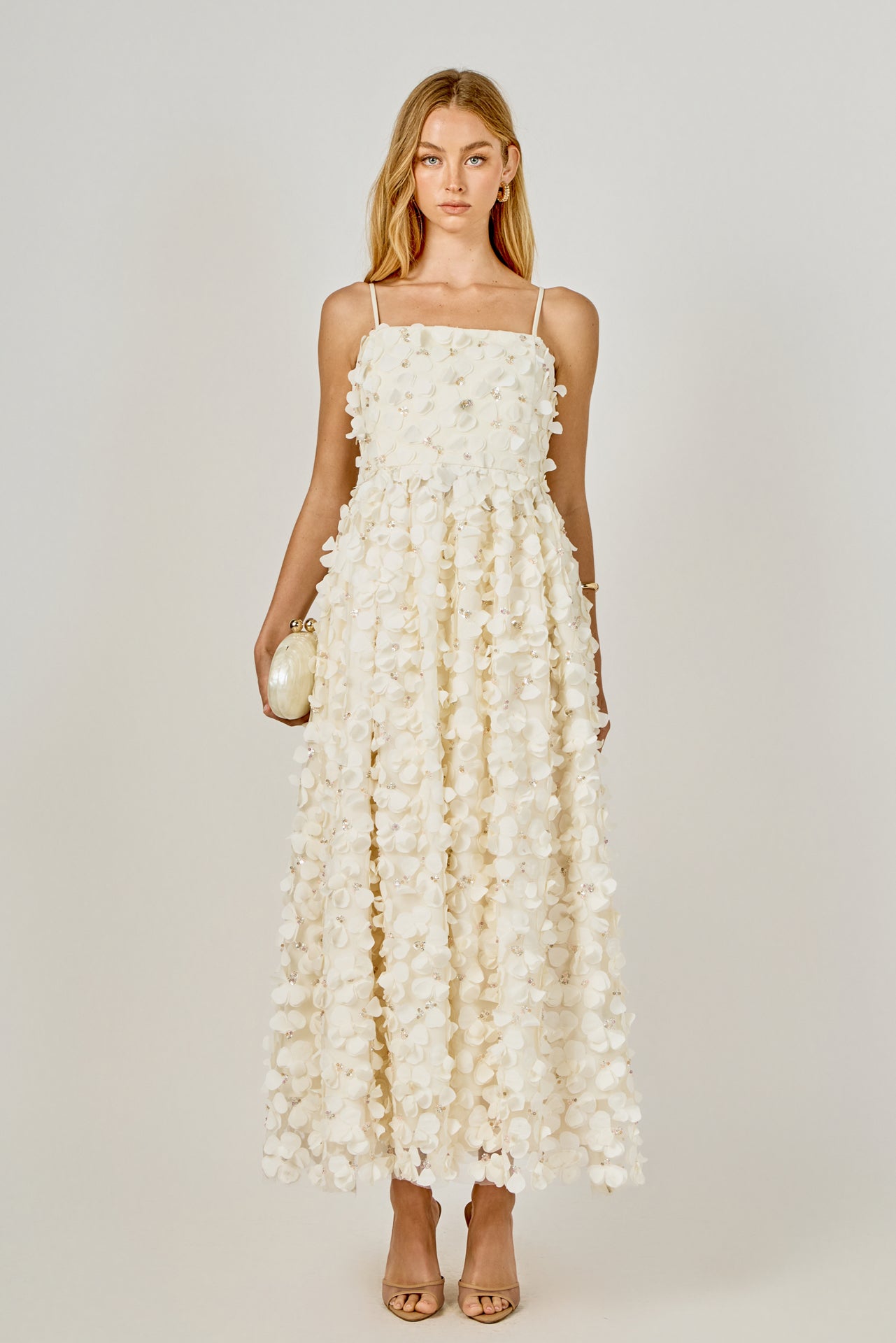 endless rose dotty sleeveless v-neck ruffled maxi dress Textured Navy Zip closure Endless Rose L't. Summer Eveningwear.