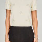 Pearl Trim Short Sleeve Sweater