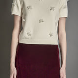 Pearl Trim Short Sleeve Sweater