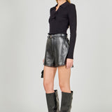Lace Trimed Leather Shorts