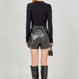 Lace Trimed Leather Shorts