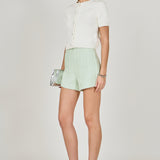 Short Sleeve Collared Knit Cardigan