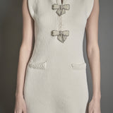 Sleeveless Mini Knit Dress With Bow Accents
