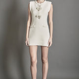 Sleeveless Mini Knit Dress With Bow Accents