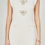 Sleeveless Mini Knit Dress With Bow Accents