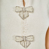 Sleeveless Mini Knit Dress With Bow Accents